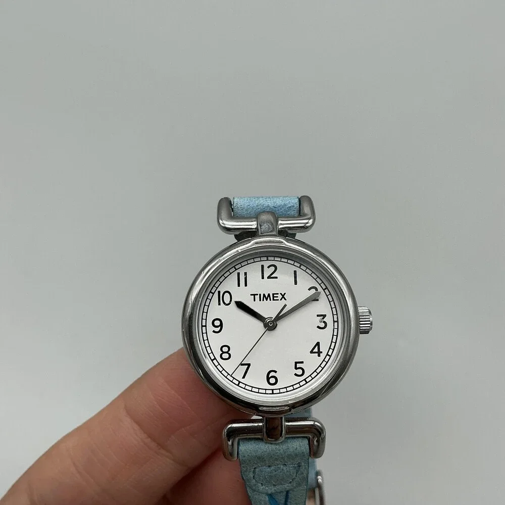 Timex Womens Watch 25mm White Dial Blue Leather Braided Strap New Battery
